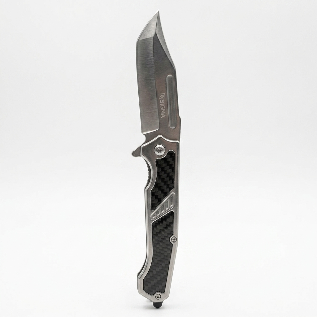 Sigma Ball Bearing Flipper Knife with Carbon-Fiber Inlay - Chrome