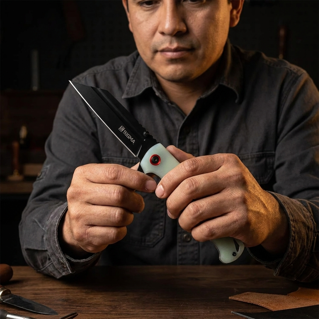 Sigma Ball Bearing Green Flipper Knife - Tanto Blade