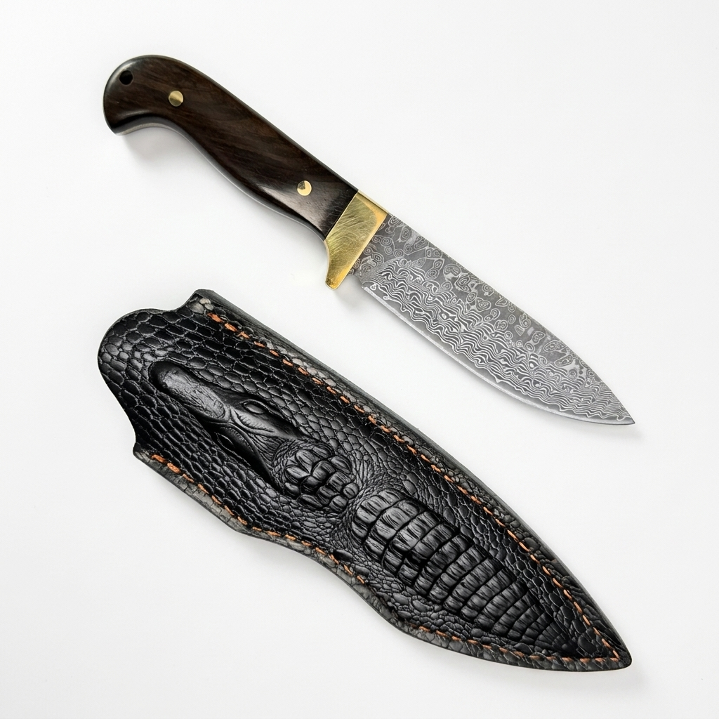 Rocky Mountain Damascus Hunting Knife - Brown Wood | KCM633WD