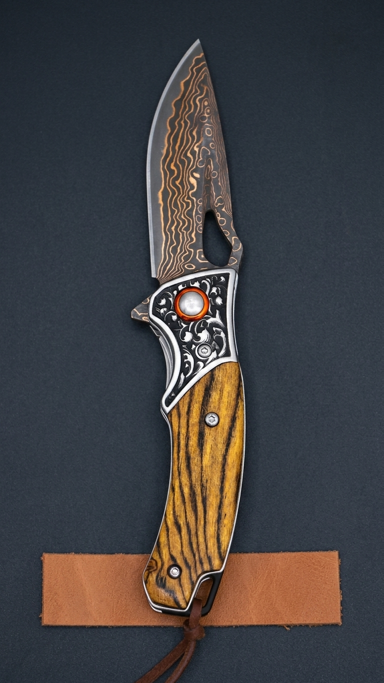 Wholesale Sigma Acid Wood Damascus Ball Bearing Flipper Knife