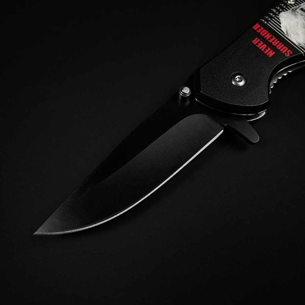 Pacific Solution President Trump Knife - Never Give Up Pocket Knife with a sleek black blade and durable handle