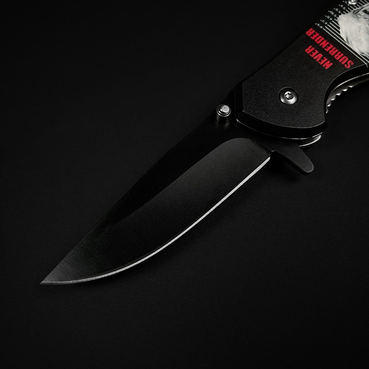 Pacific Solution President Trump Knife - Never Give Up Pocket Knife with a sleek black blade and durable handle