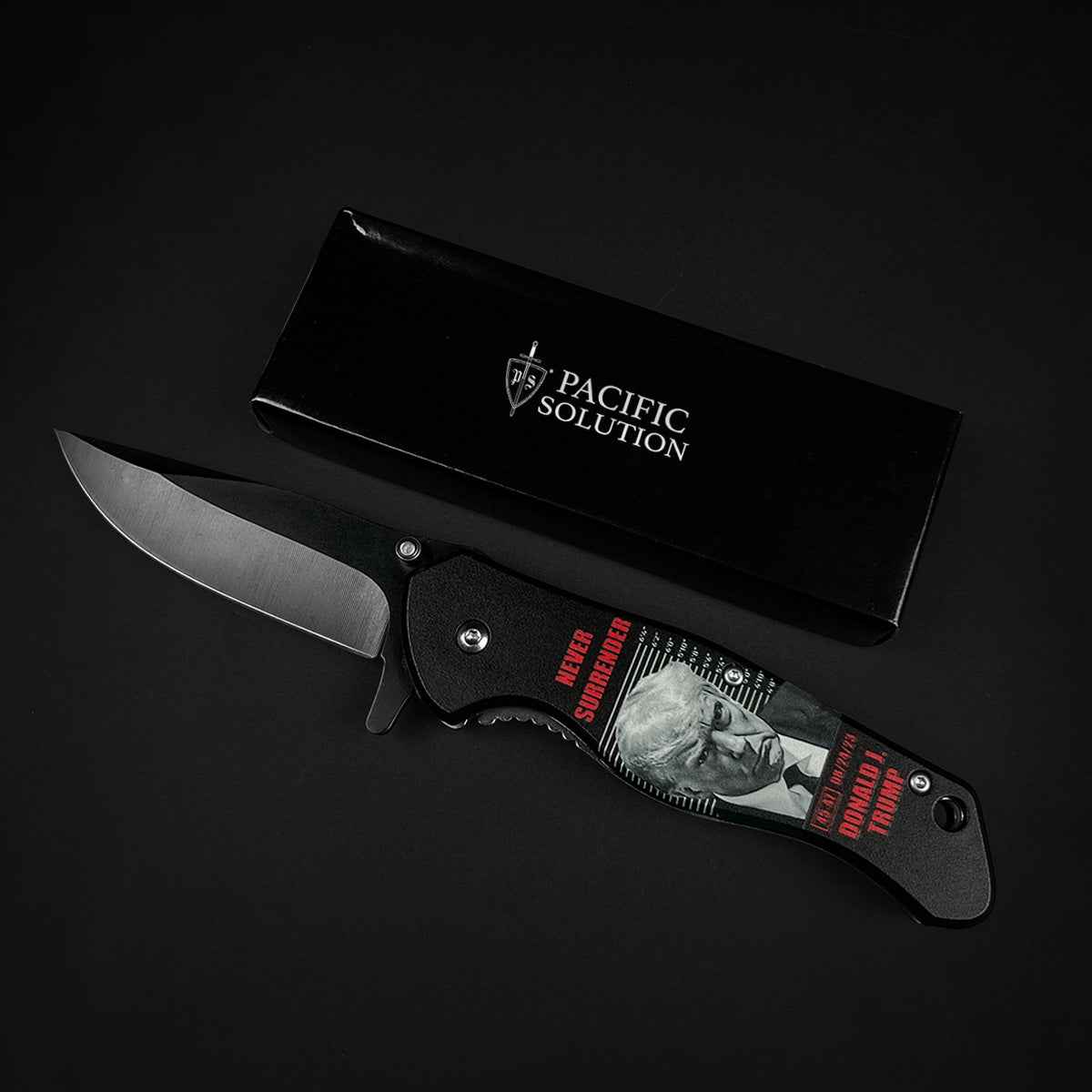 President Trump Knife - Never Give Up Pocket Knife from Pacific Solution with Black Handle and Sharp Blade