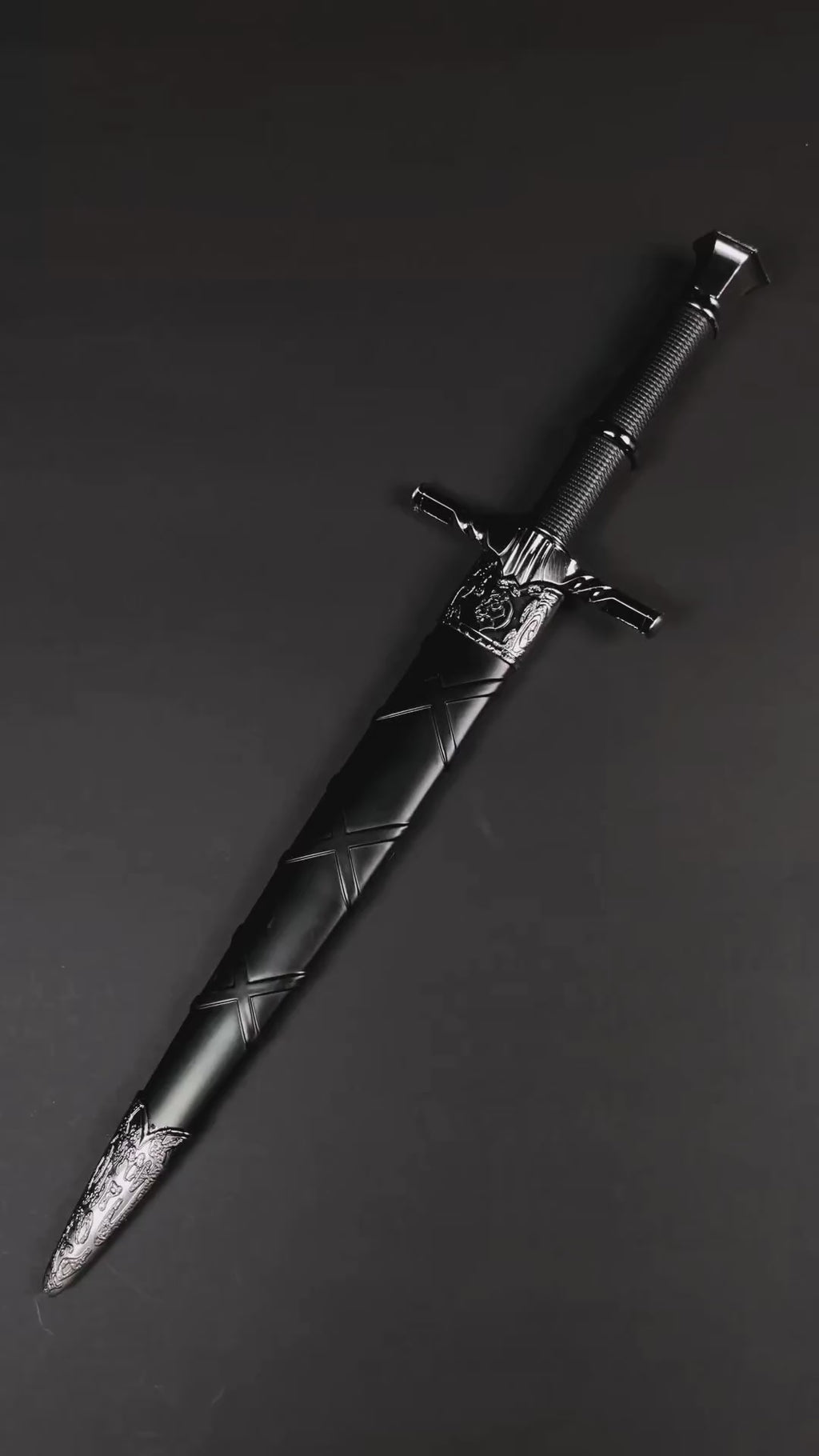 15 3/4" Black medieval dagger w/Black Plastic Scabbard