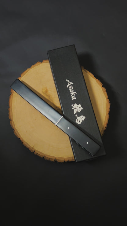 Asuka Rainbow Full Tang Tanto Damascus Engraved Blade