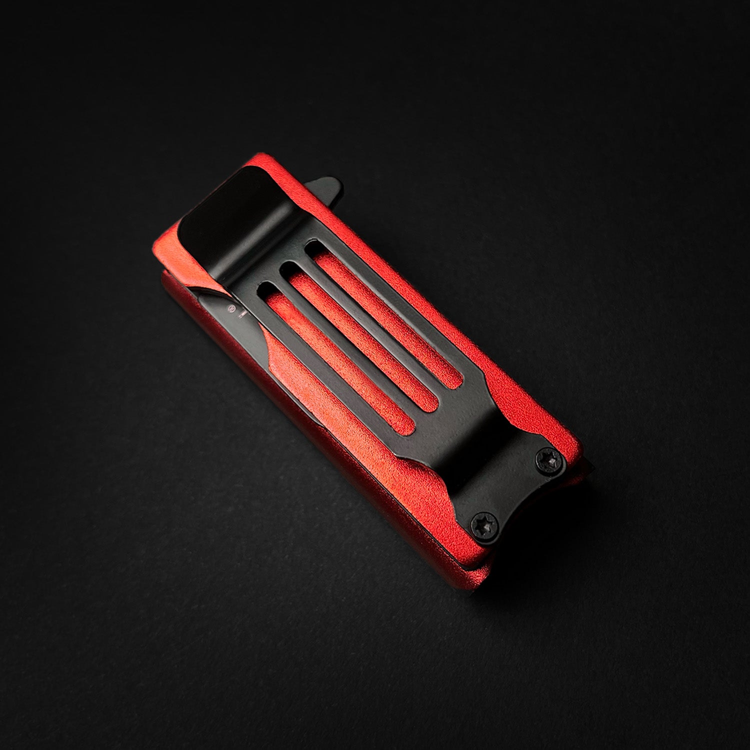 Red Spring Assisted Knife Lighter Case with Durable Design and Secure Clip for Easy Carry