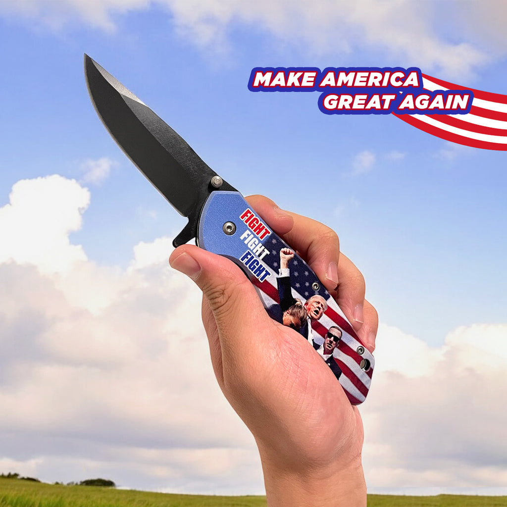 Fight Fight Fight President Trump Pocket Knife with spring-assisted blade and patriotic design