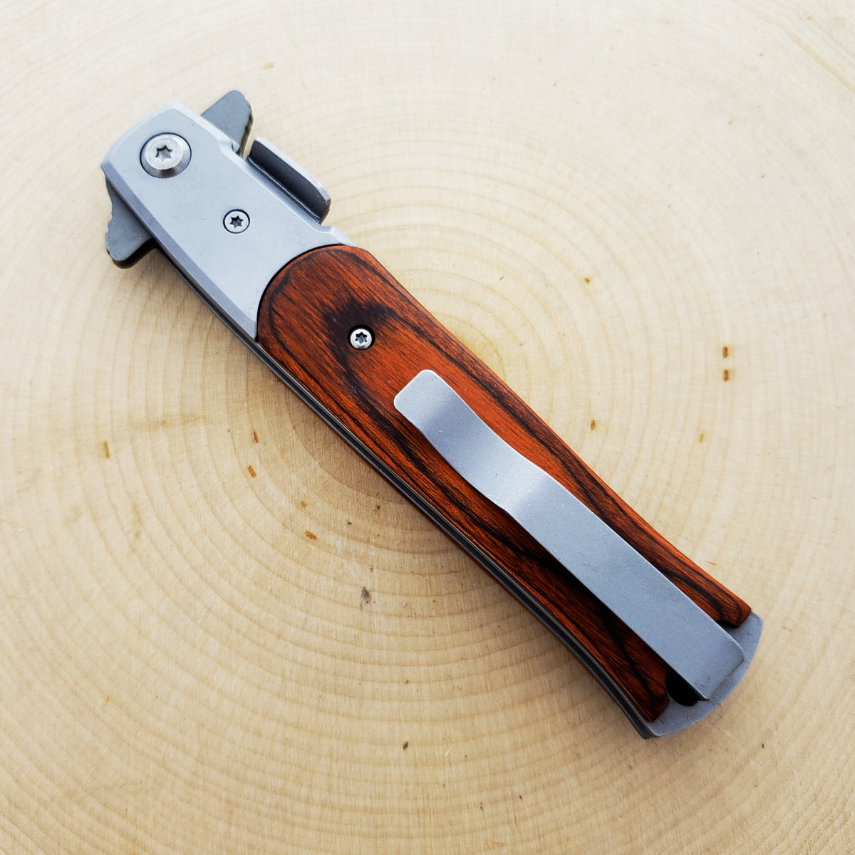 Wholesale Falcon Wooden Handle Pocket Knives for Resellers with Spring Assisted Opening