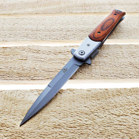 Wholesale Falcon Wooden Handle Pocket Knives for Resellers with sleek stainless steel blade