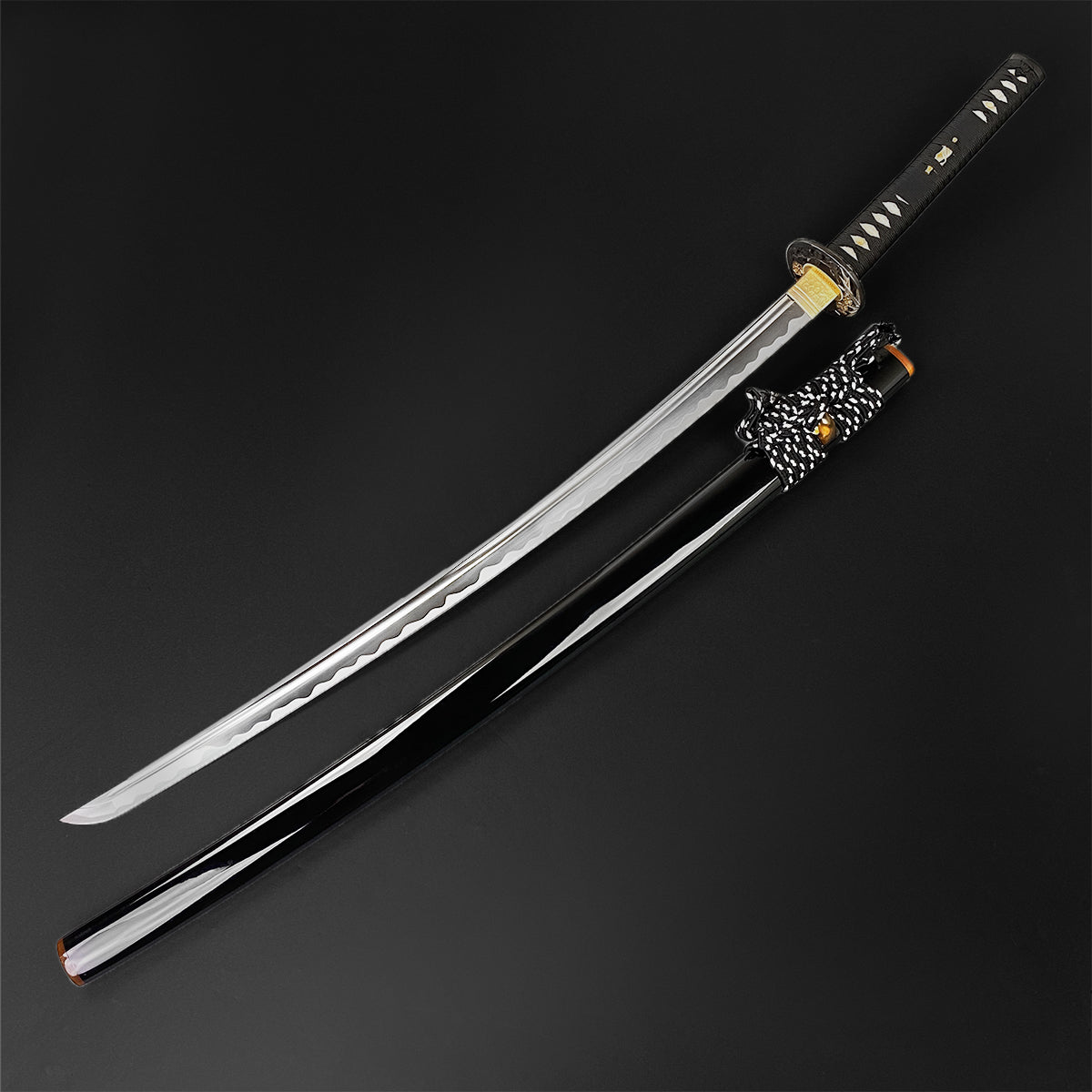 Wholesale Musashi Samurai Sword Katana with a curved blade and black scabbard for collectors and martial artists