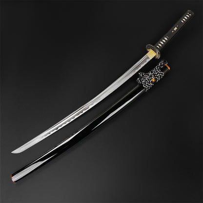 Wholesale Musashi Samurai Sword Katana with a curved blade and black scabbard for collectors and martial artists