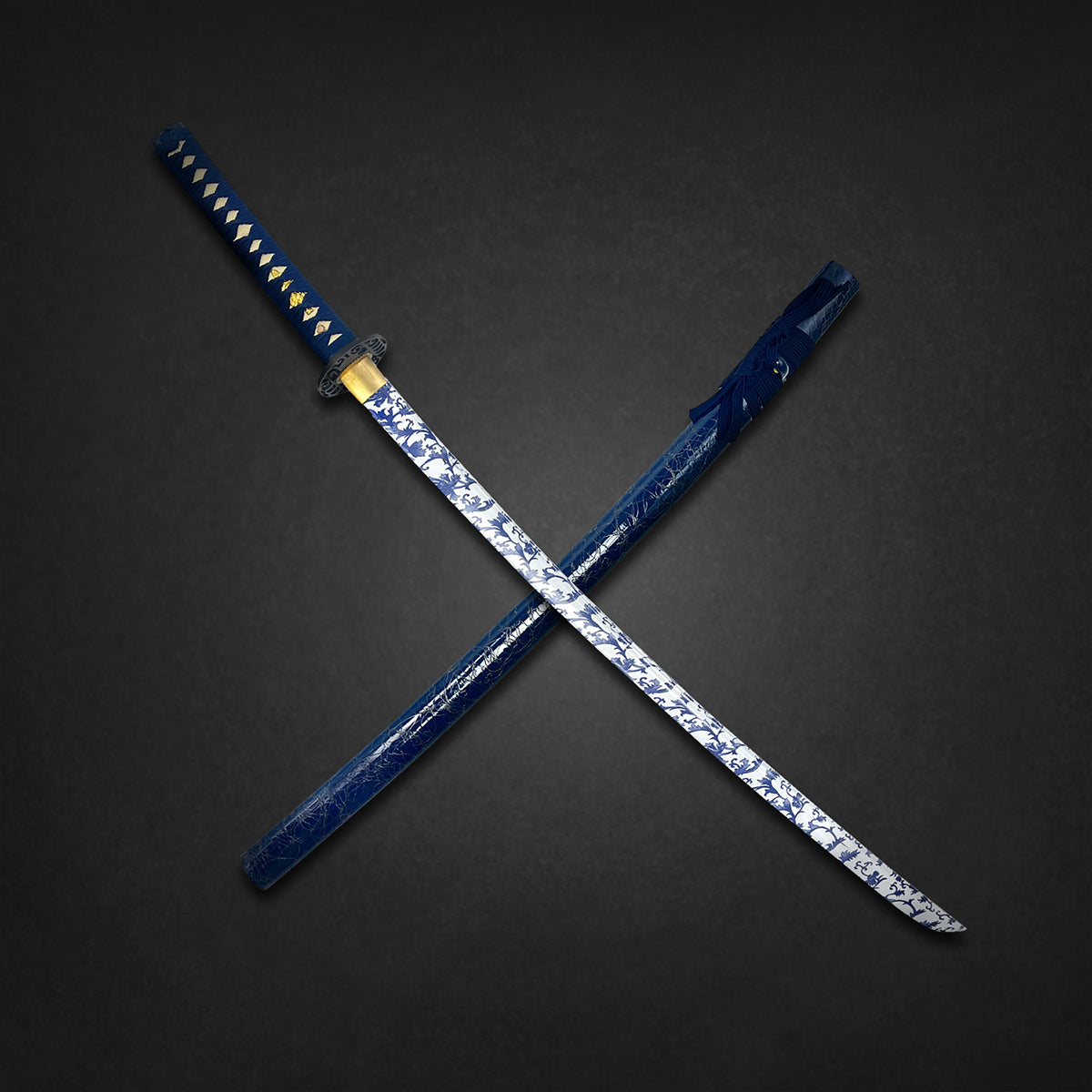 Wholesale Musha Samurai Sword Katana with a blue handle and decorative blade design