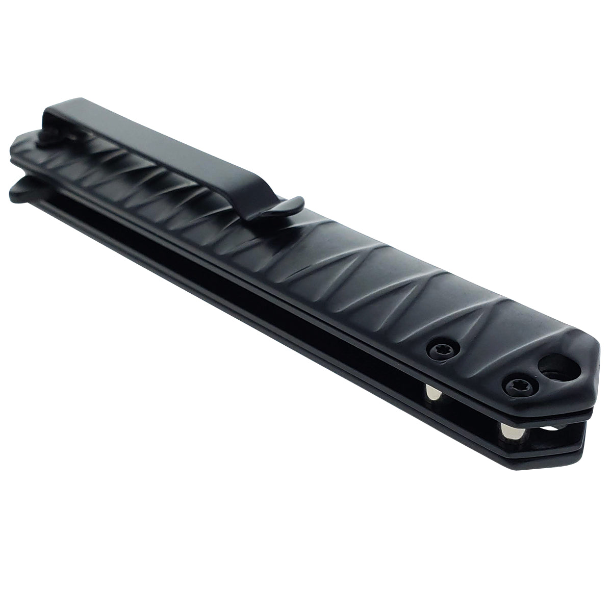 Pacific Solution Wholesale Tanto Pocket Knife with a sturdy black handle and clip for easy carrying