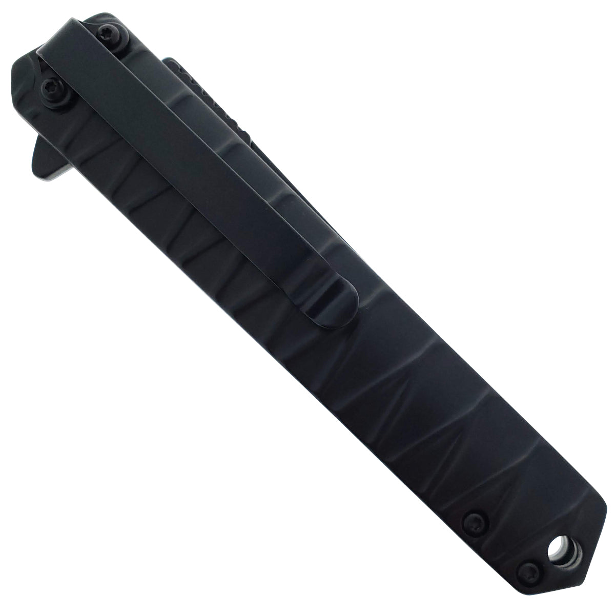 Pacific Solution Wholesale Tanto Pocket Knife with a sleek black handle and clip for easy carrying