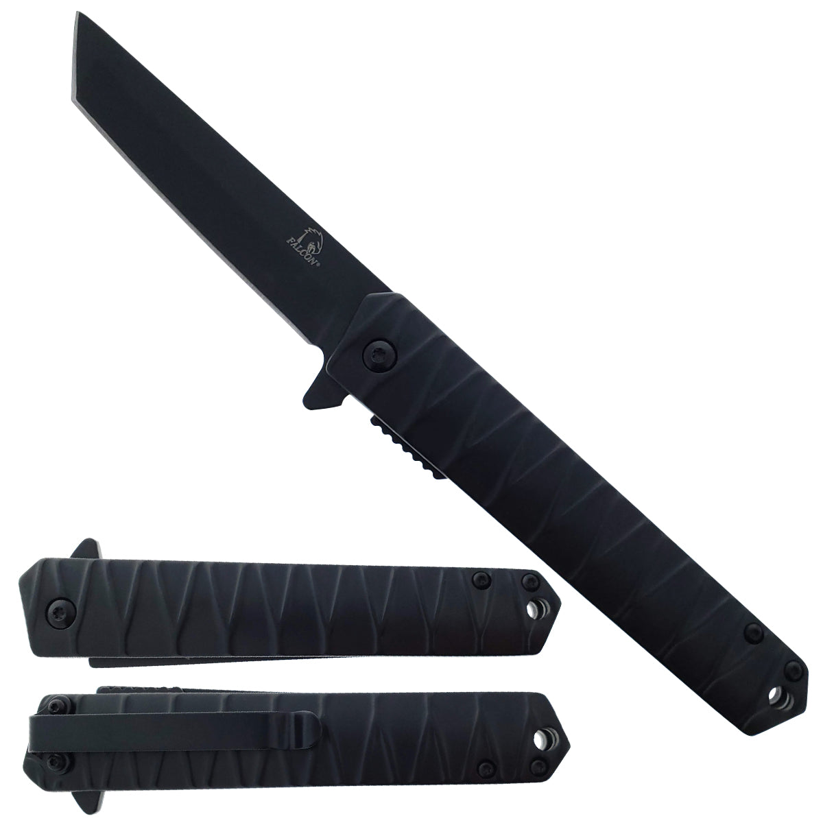 Pacific Solution Wholesale Tanto Pocket Knife with spring-assisted opening and textured grip handle