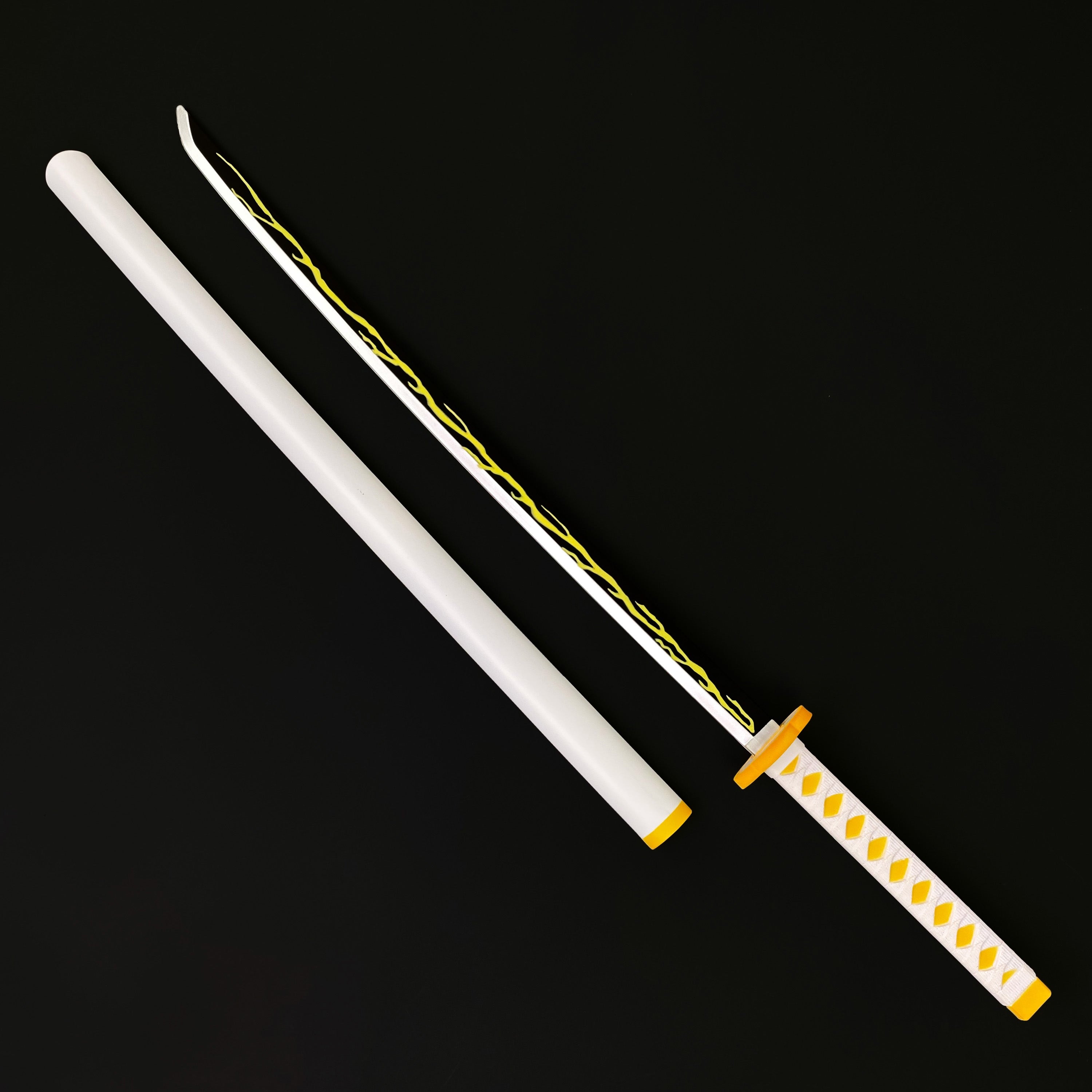 Yellow Demon Foam Sword with a white blade and textured grip for cosplay and costume play