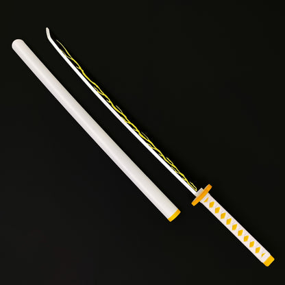Yellow Demon Foam Sword with a white blade and textured grip for cosplay and costume play