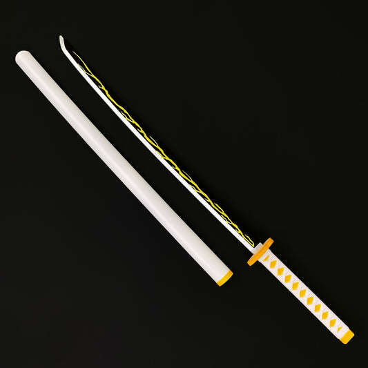 Yellow Demon Foam Sword with a white blade and textured grip for cosplay and costume play