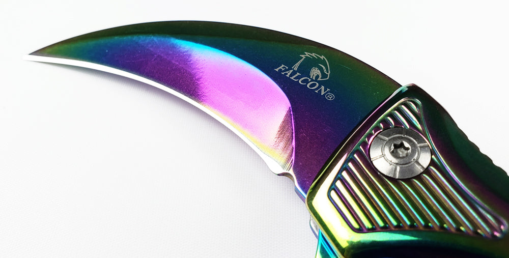 Falcon 9" Rainbow Blade Spring Assisted Knife