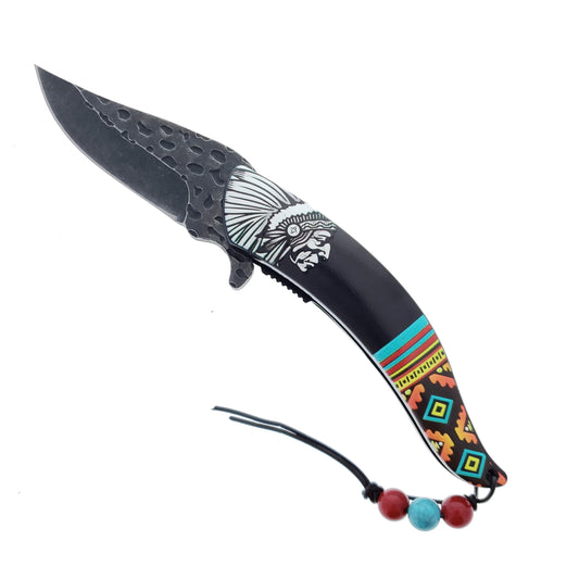 3 1/4" Black Indian Chief  Spring Assisted Knife