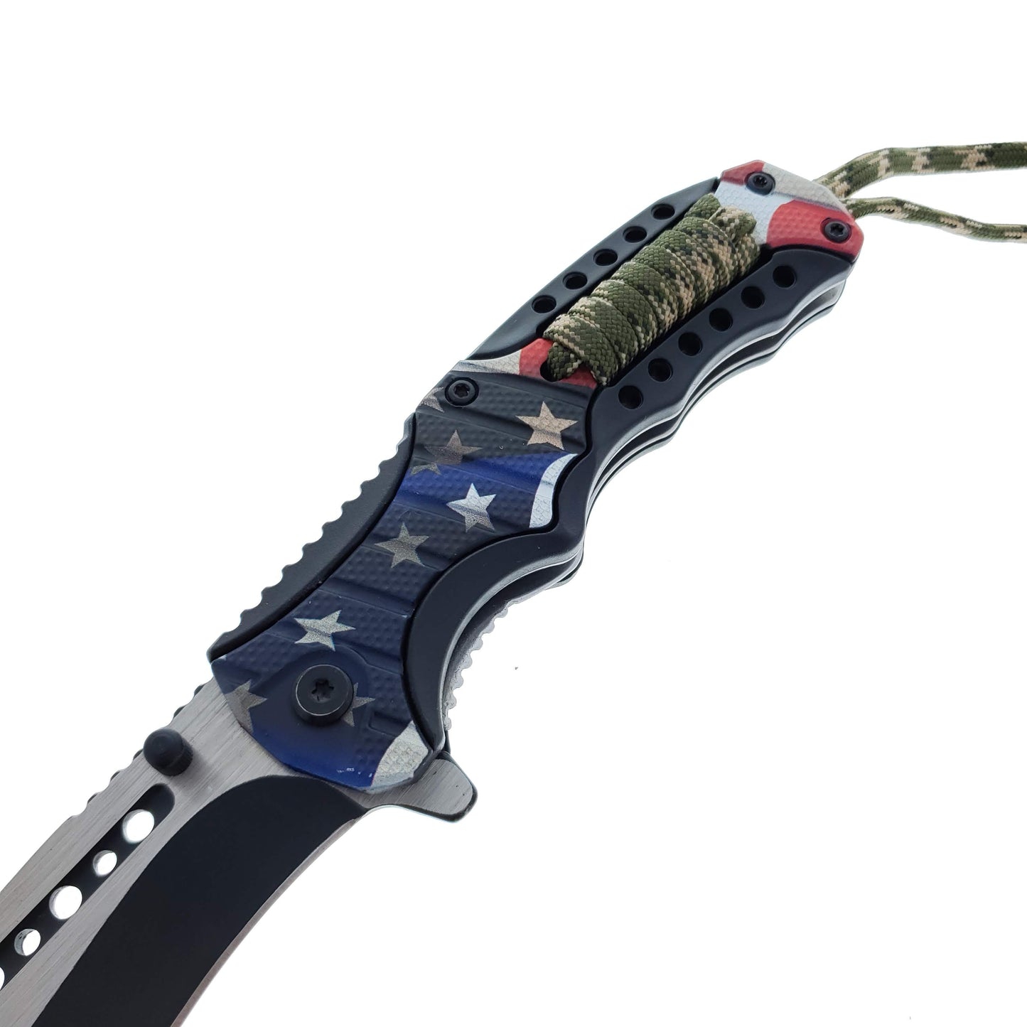 Falcon 8" Spring Assisted Knife US Flag Handle w/ paracord