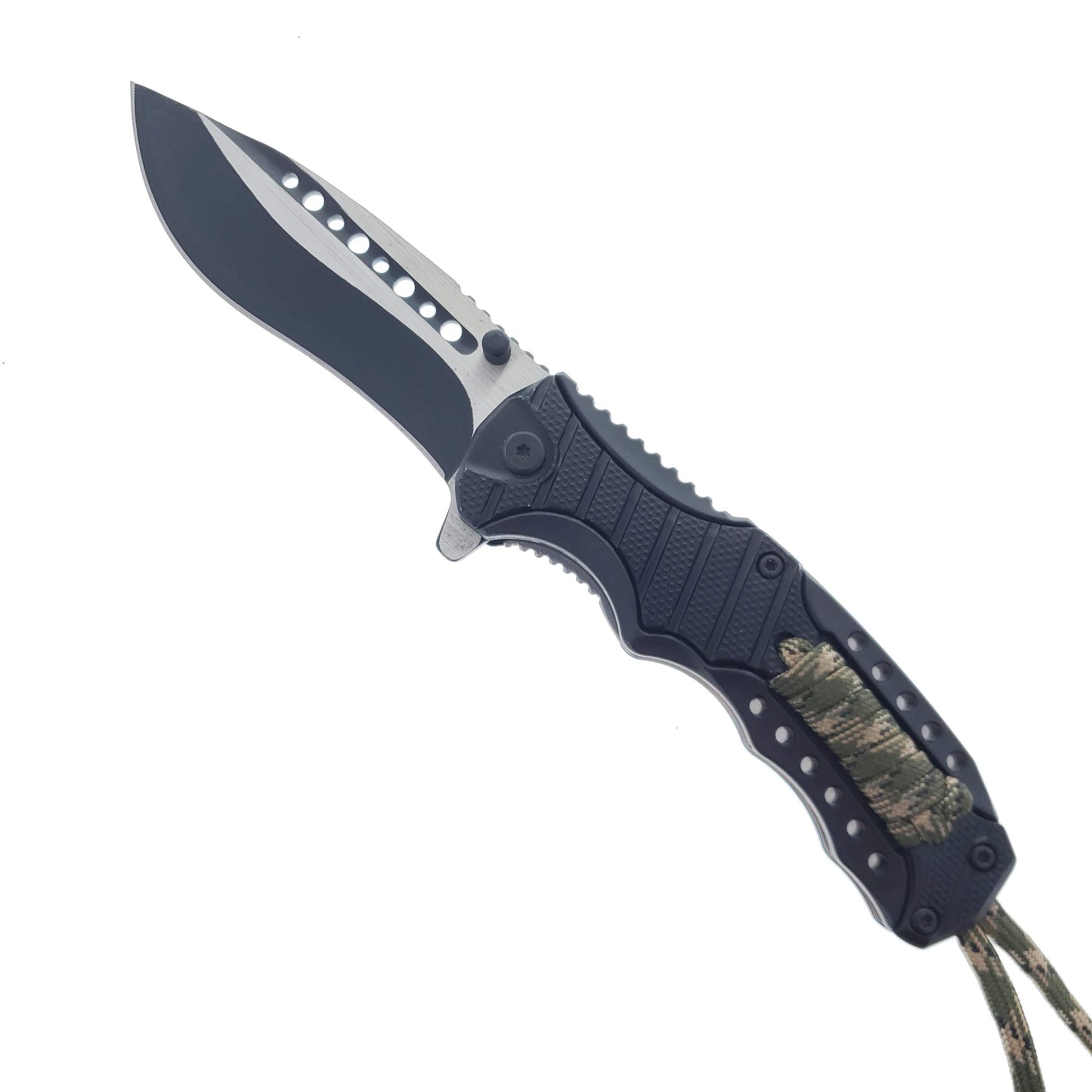 4.5" Black & silver blade w/ 4" Black handle w/ paracord