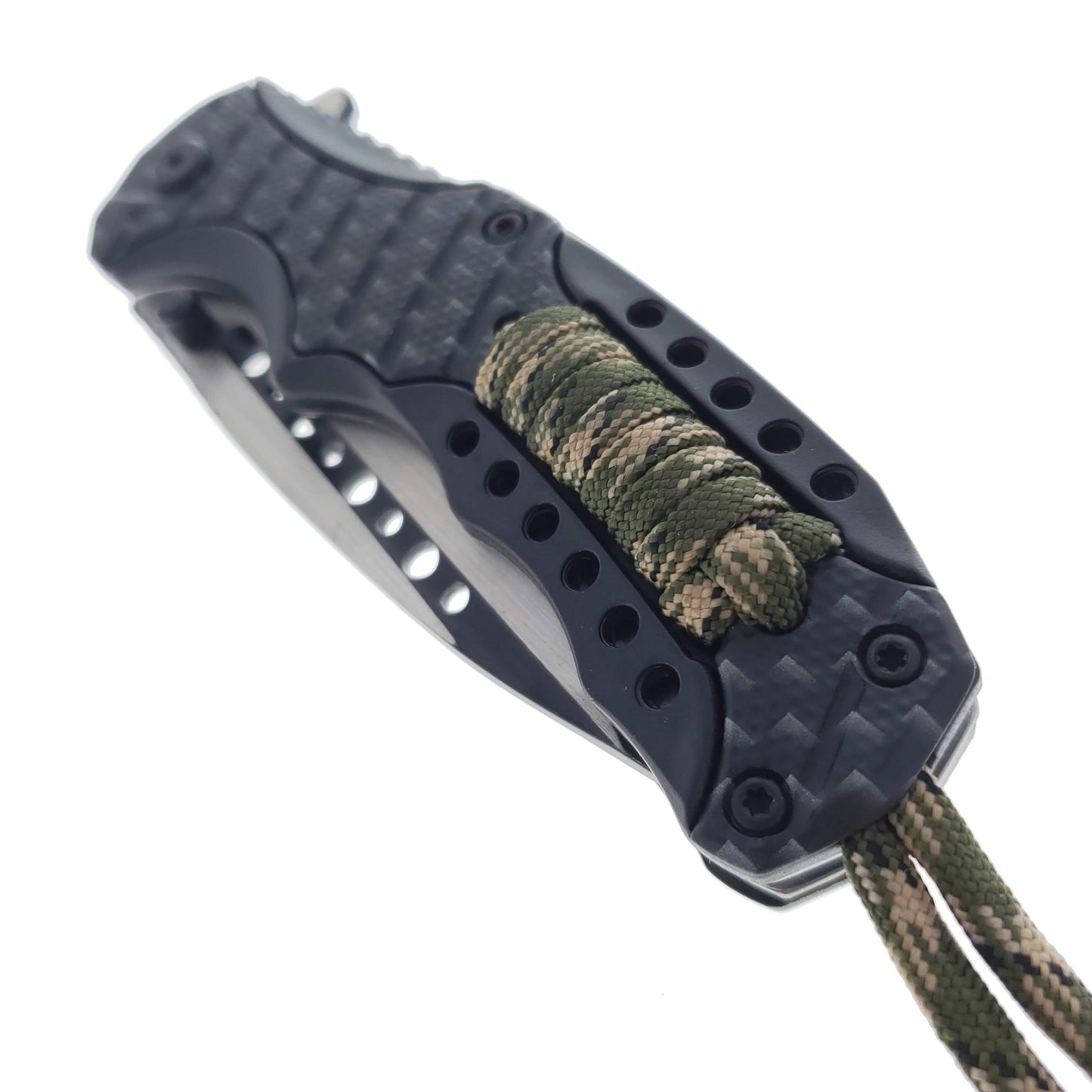 Falcon 8" Spring Assisted Knife Black Carbon Fiber Handle w/ paracord