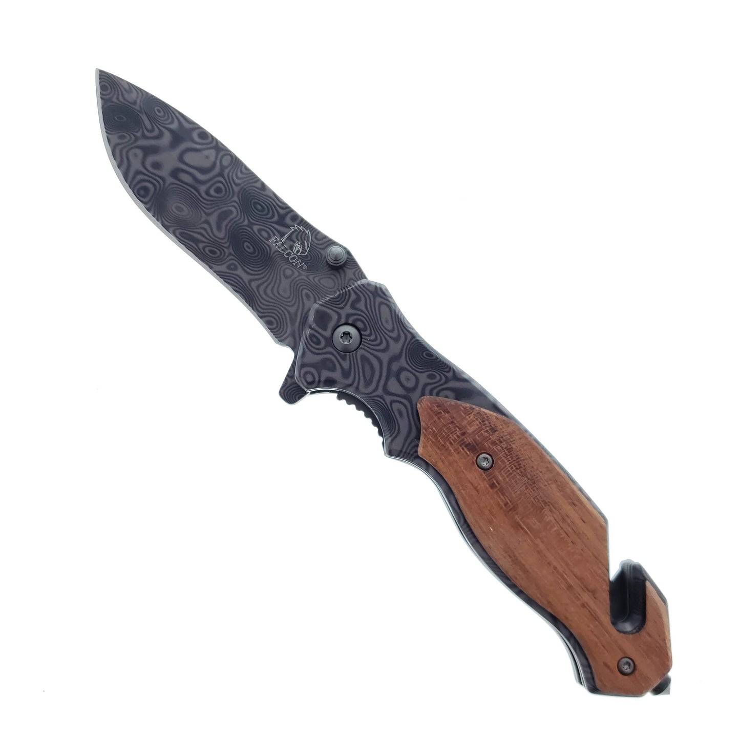 Falcon 8" Metal and Wood handle Spring Assisted Knife