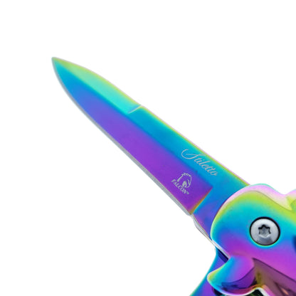 Falcon 9" Spring Assisted Stiletto Knife w/ Black Acrylic handle.