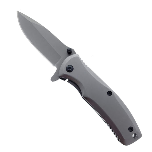 Falcon 6.25" Overall Gray Spring Assisted Knife; w/Belt Clip