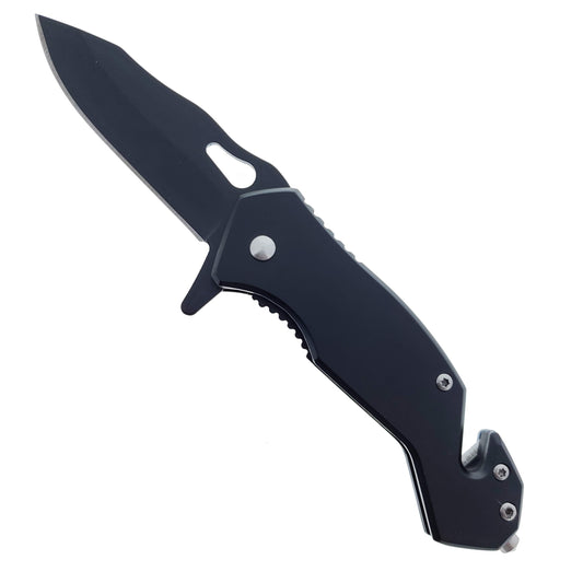 Black Spring Assisted Knife w/Cutter and Glass Breaker