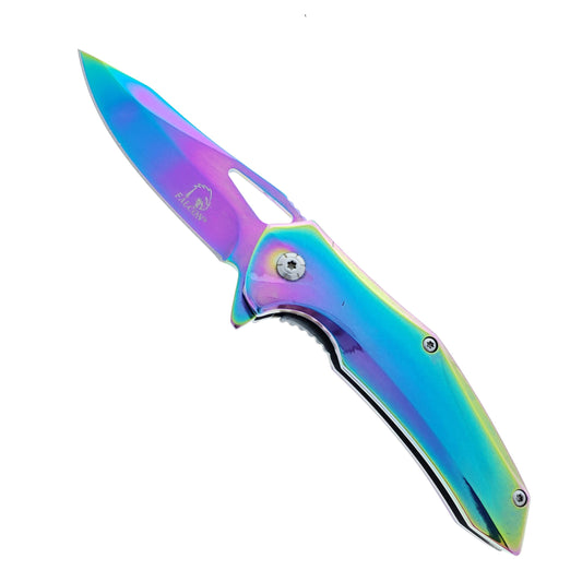 Falcon 6" Overall Rainbow Spring Assisted Knife w/Belt Clip