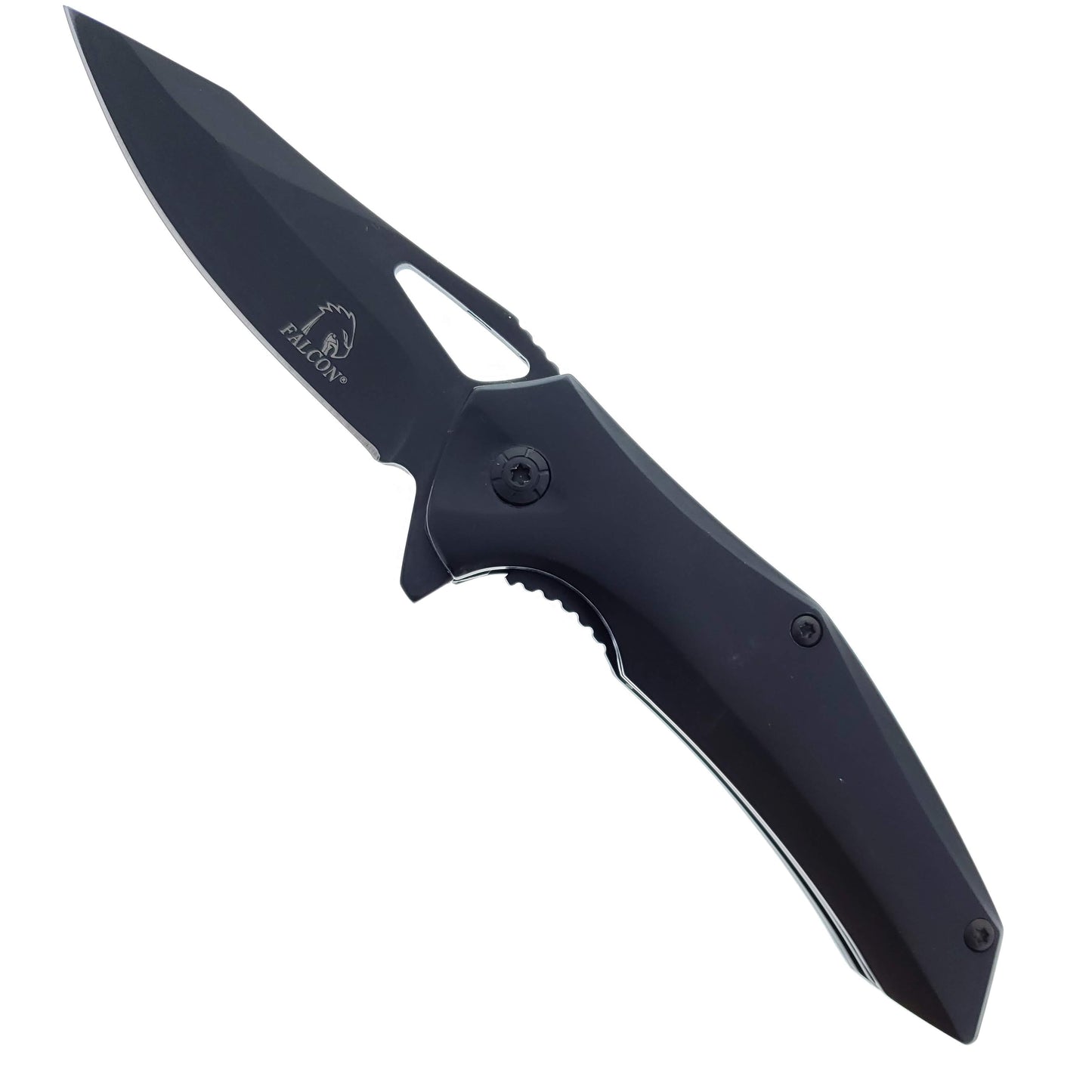 Falcon 6" Overall Black Spring Assisted Knife w/Belt Clip