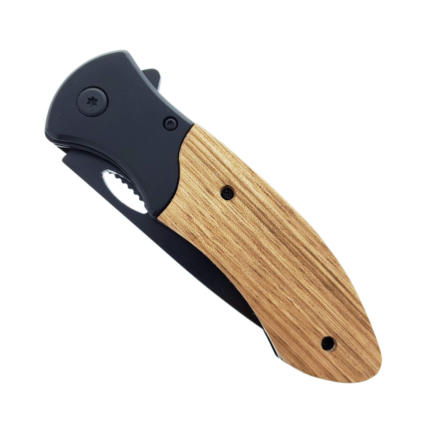 3 1/2" Spring Assisted Pocket Knife with half serrated black coated blade