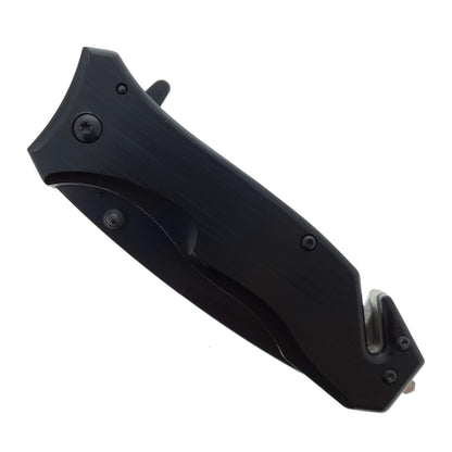 8" Black Spring Assisted Knife | Seat Belt Cutter & Glass Breaker