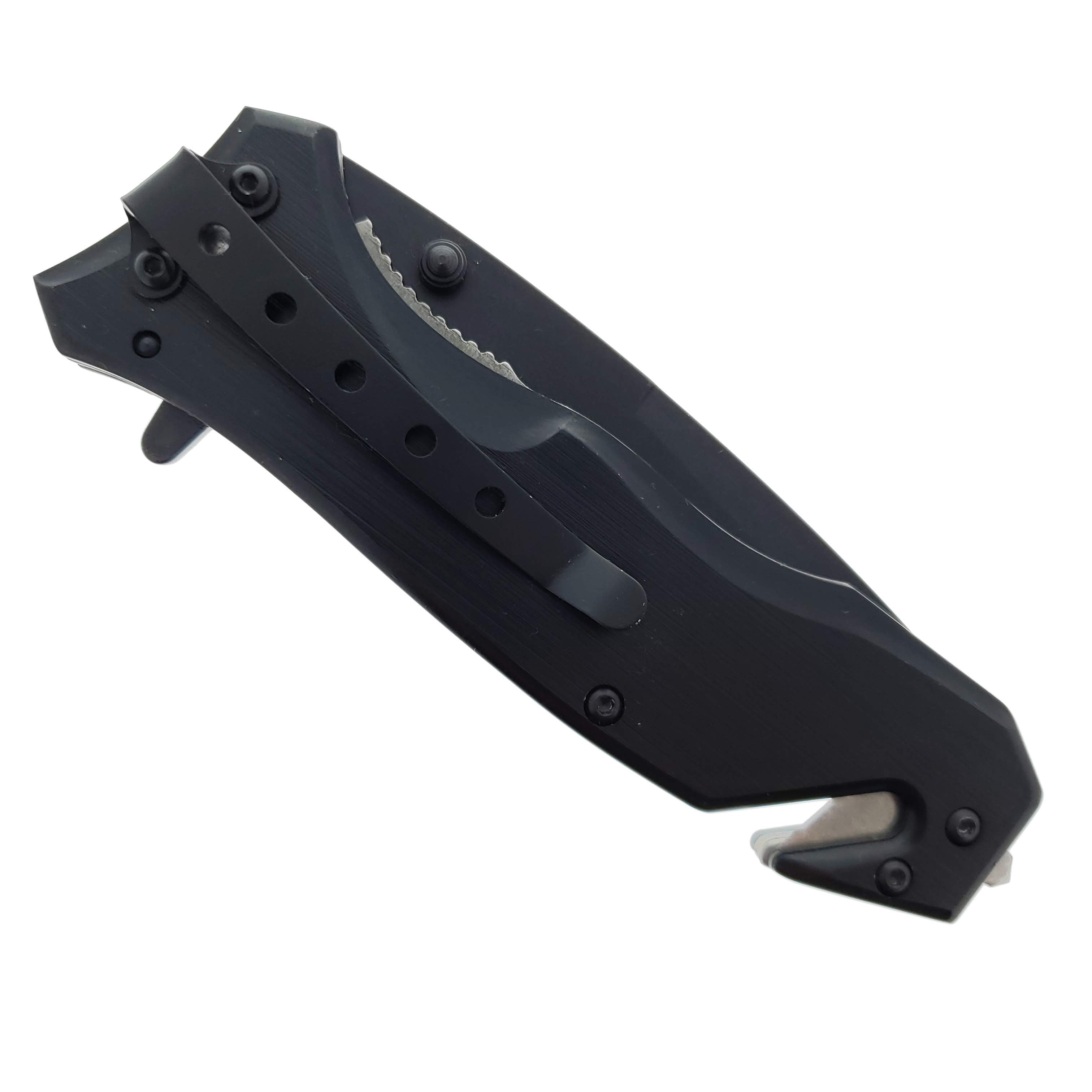 8" Black Spring Assisted Knife | Seat Belt Cutter & Glass Breaker