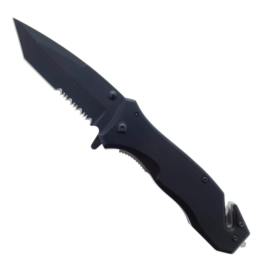 8" Black Spring Assisted Knife | Seat Belt Cutter & Glass Breaker