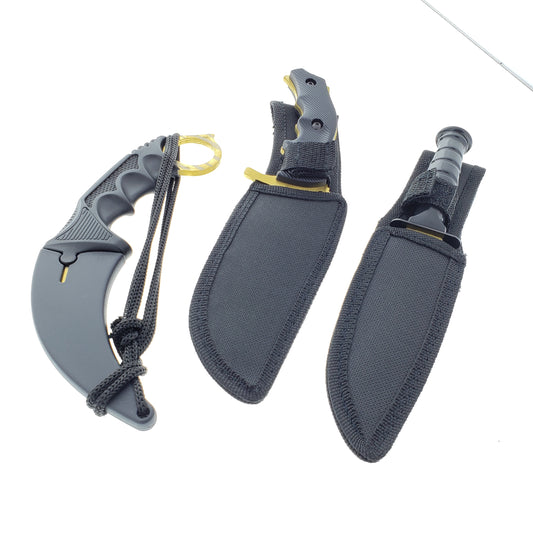3 PCS Gold Set. 7 1/2" & 8 1/2" Tacital Knife, 7 1/2" Karambit