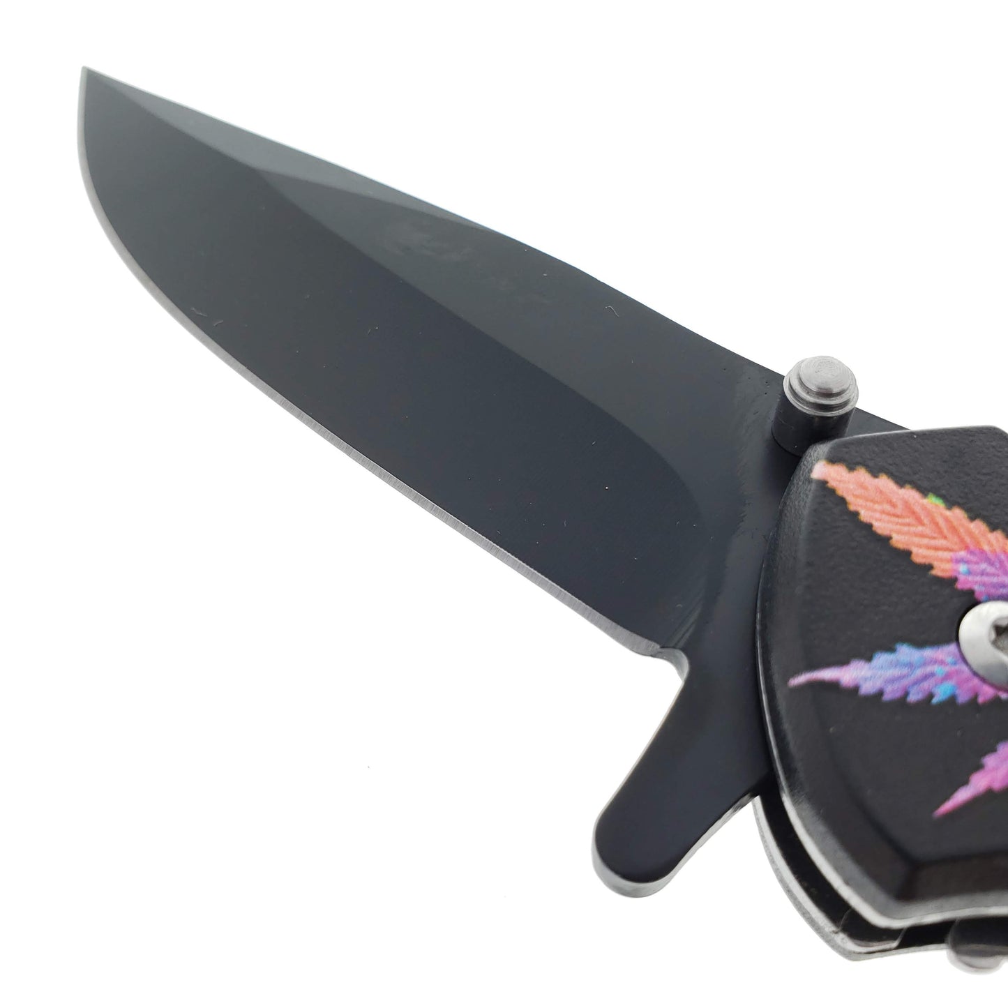 7.5" Spring Assisted Pocket Knife Purple Marijuana Leaf Handle