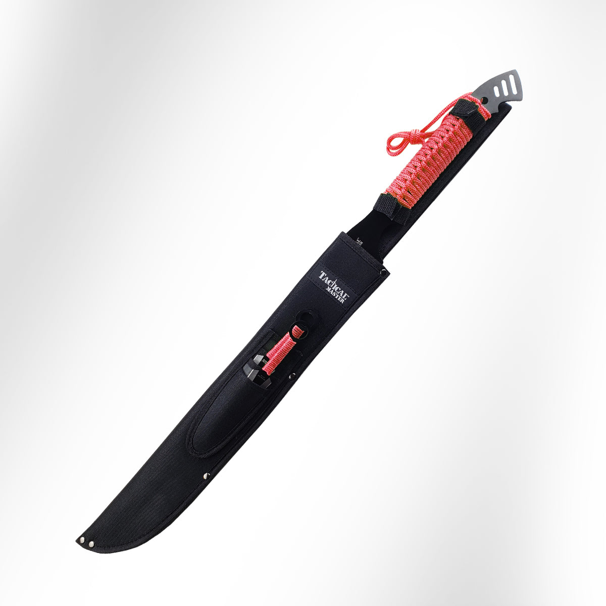 28" Red Machete w 3 Throwing Knives