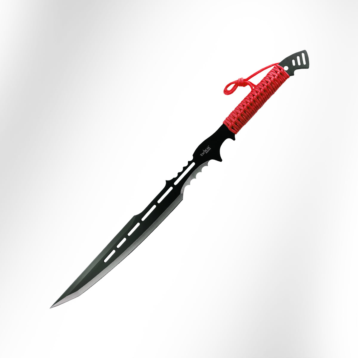 28" Red Machete w 3 Throwing Knives