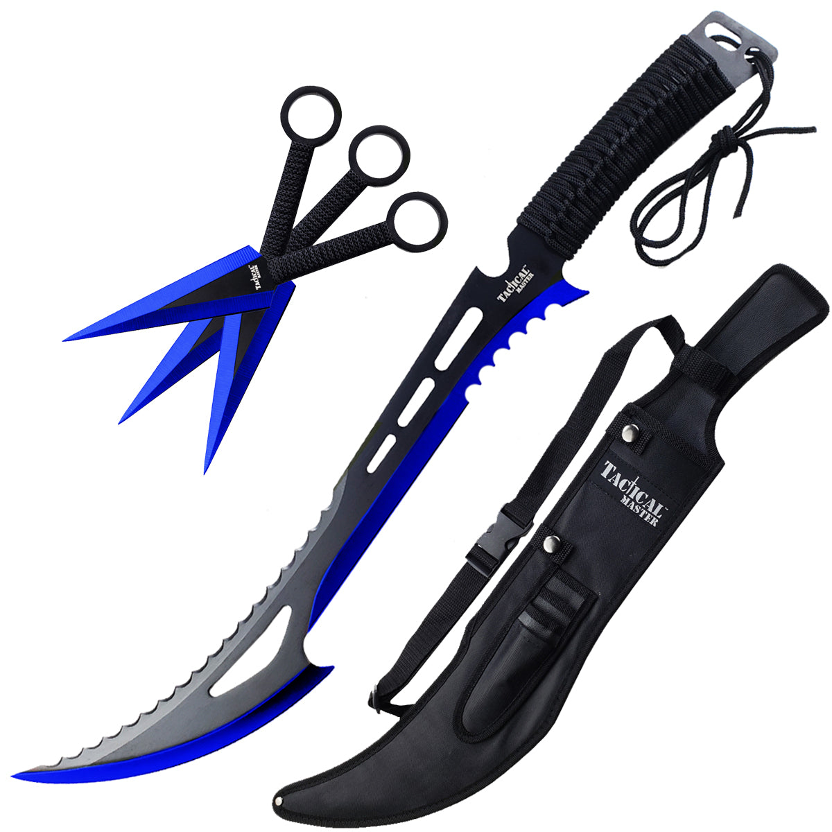 Tactical Master 26" Blue Machete with 3 pcs 6" throwing knife