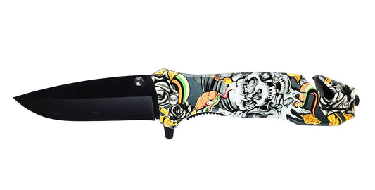 8" Spring Assisted Knife Skull Print on Handle