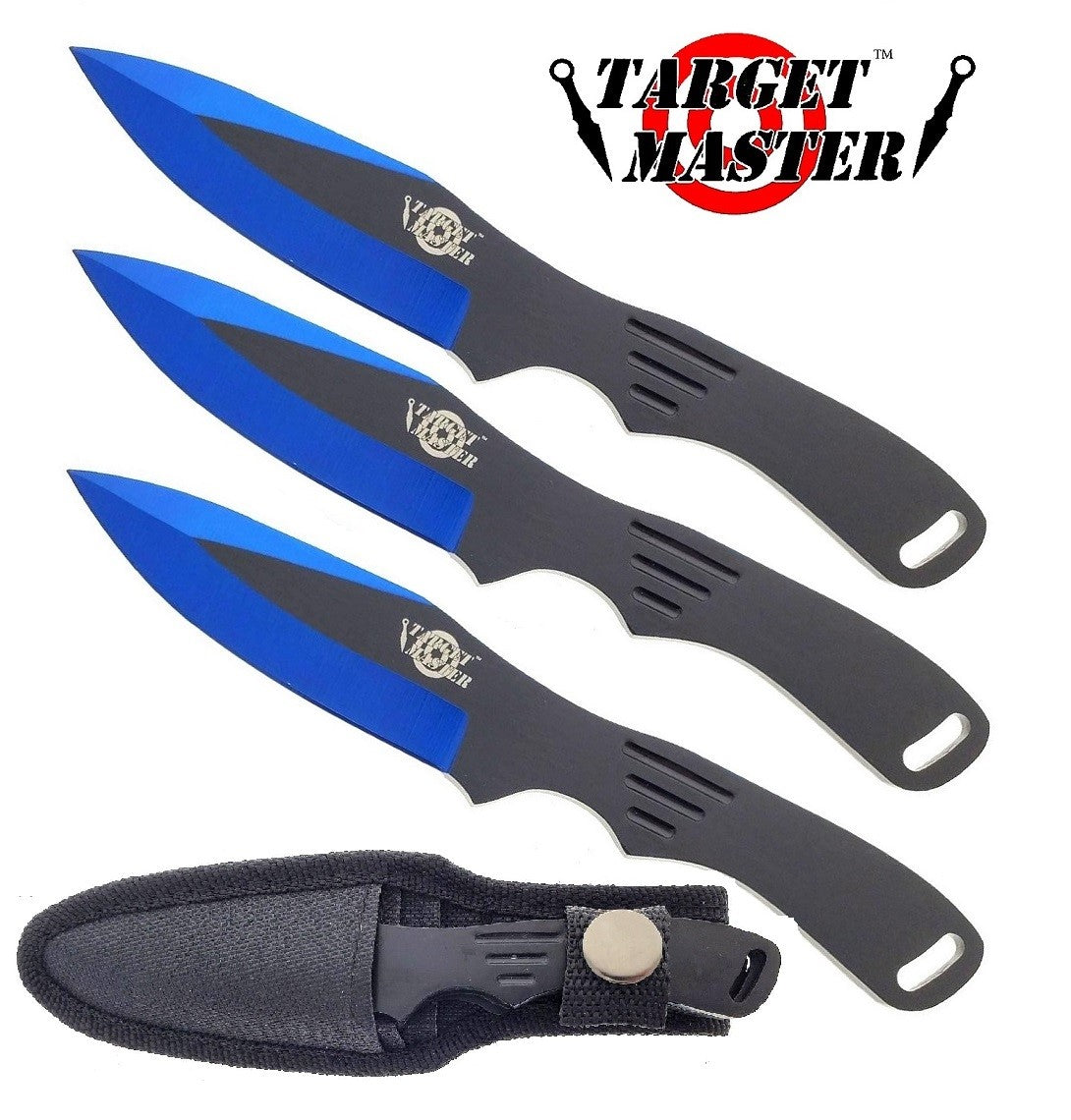 6" Overall 3 PC Blue Throwing Knife Se w/ Nylon Sheath Included