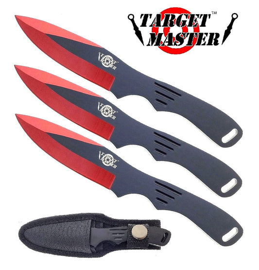 6" Overall 3 PC Red Throwing Knife Set w/ Nylon Sheath Included