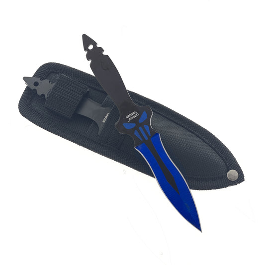 6" Overall 3 PC Blue Throwing Knife Set w/ Sheath
