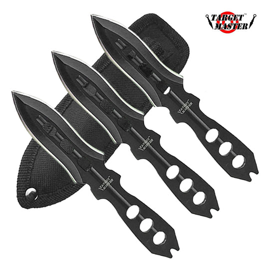 Target Master 3 PC Black Throwing Knife Set w/ Sheath