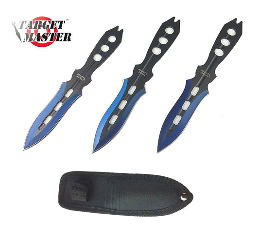 Target Master 3 PC Blue Throwing Knife Set w/ Sheath