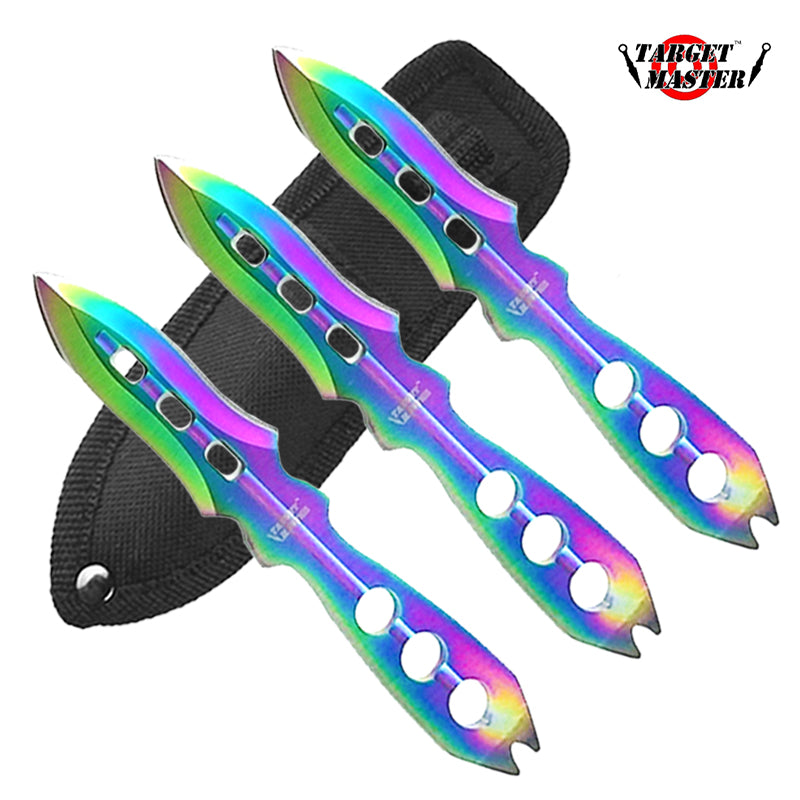 Target Master 3 PC Rainbow Throwing Knife Set w/ Sheath