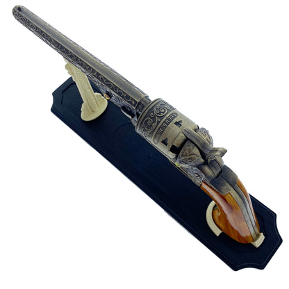 13 1/2" Decorative Antique Revolver Gun w/ Display Stand
